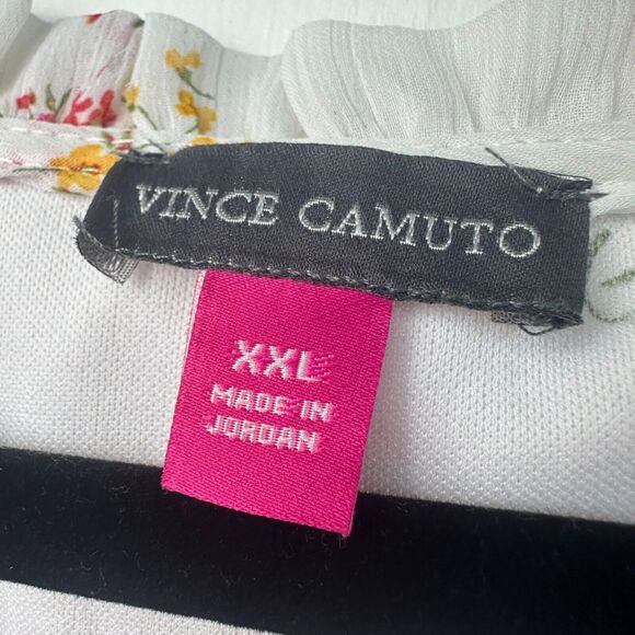 Vince Camuto Mini Dress Womens XXL White Floral Ruffle Cottage Lined V-Neck Plus - Picture 4 of 9